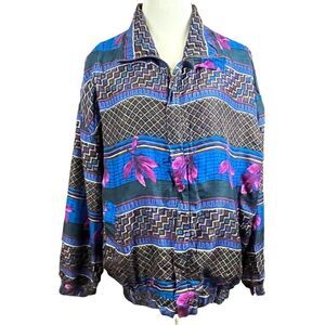 Vintage 80’s/90’s Fuda International Multicolored Floral Silk Bomber Jacket L
